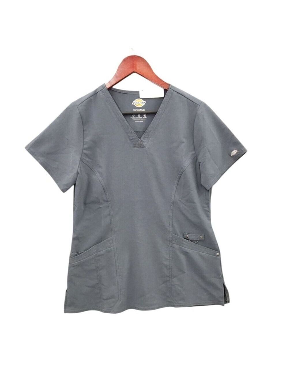 Dickies Dynamix Womens V-Neck Scrub Top Pewter Medium Stretch Fabric Lightweight